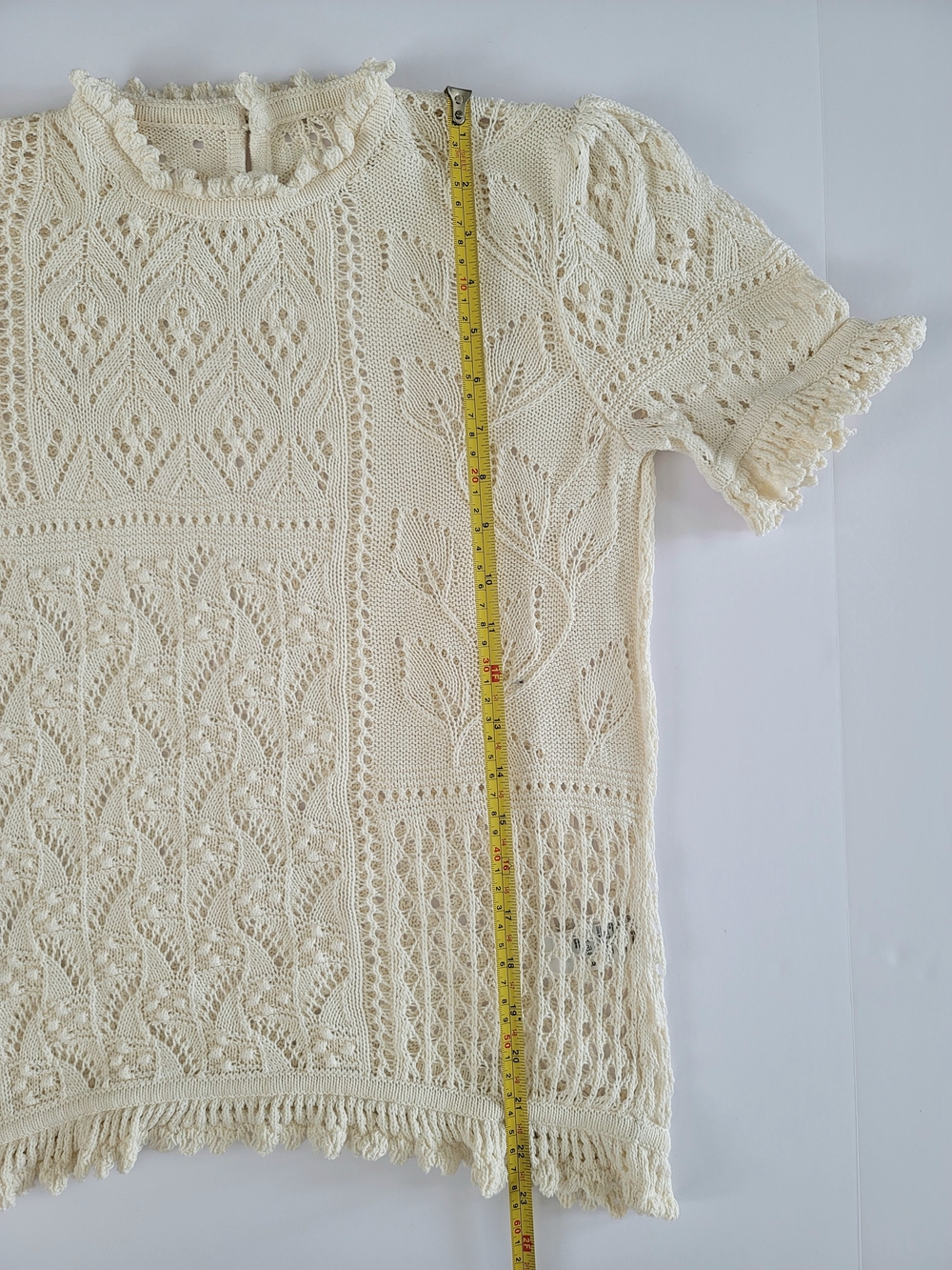 Zimmermann Ivory Lace Knit Top XS Short Sleeve Cotton Blouse Romantic Boho - Picture 6 of 6